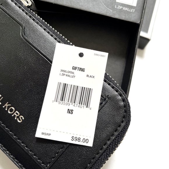 NWT $100 MICHAEL KORS Slim L-Zip Wallet Embossed Logo 39S0LGFE6L Black Boxed - Picture 4 of 5